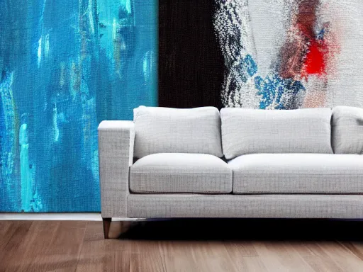 Image similar to a sofa, abstract painting fabric texture, blue, white, photorealist, 4 k