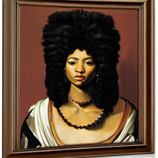 Image similar to portrait afro cleopatra painted by caravaggio