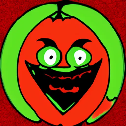 Image similar to a triple - melon logo, with devil faces, in cartoon style,
