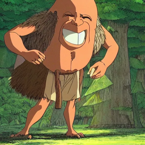 Image similar to a realistic cell - shaded studio ghibli concept art from paprika ( 2 0 0 6 ) of a giant caveman. very dull colors, wide shot, hd, 4 k, hq