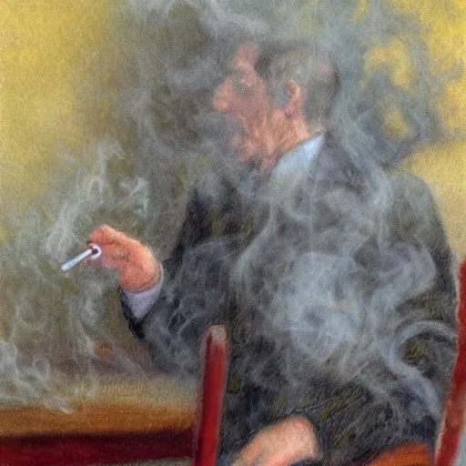 Image similar to a photo of a smoker. smoke. happiness. impressionism