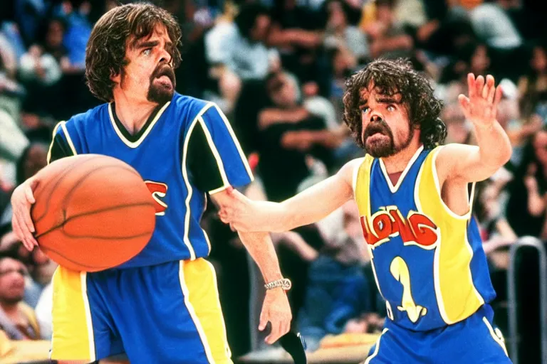 Image similar to peter dinklage playing basketball movie still, from the new slam dunk ernest movie, 8 k, realistic