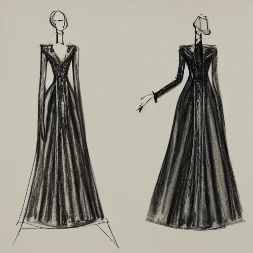 Prompt: sketch of dress by famous france designer