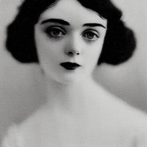 Image similar to headshot edwardian photograph of elle fanning, lily collins, barbara palvin, 1 9 2 0 s film actress, realistic face, 1 9 1 0 s, grainy, victorian, detailed, soft blur