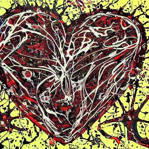 Prompt: anatomical heart in the style of jackson pollock anatomically correct