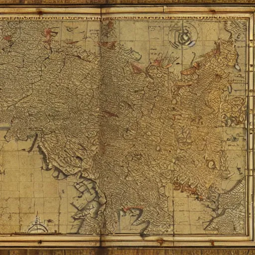 Prompt: an antique artistic cartography map of yugoslavia, by leonardo da vinci and gerard mercator. intricate, hd, 4 k, realism, hyperrealistic painting, art of illusion, cryengine, finalrender, unreal engine