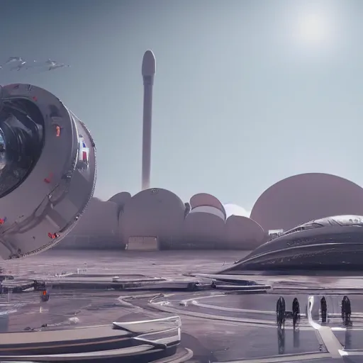 Prompt: landing of the space x mission on the alien ship based on the plot of arthur clarke, cyberpunk, 8 k,