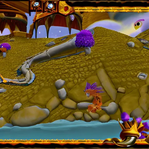 Image similar to screenshot of a griffin bard as an npc in spyro the dragon video game, with playstation 1 graphics, activision blizzard, upscaled to high resolution