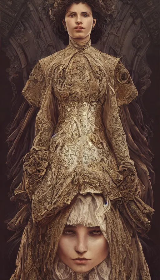 Image similar to peasent, traditional clothing, fame of thrones, fibonacci, sweat drops, intricate fashion clothing, insane, intricate, highly detailed, surrealistic, digital painting, artstation, concept art, smooth, sharp focus, illustration, Unreal Engine 5, 8K, art by artgerm and greg rutkowski and alphonse mucha