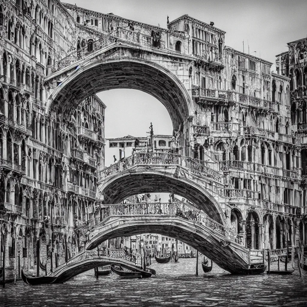 Image similar to venice bridges puzzle by piranesi, composition, cinematic, rule, grid