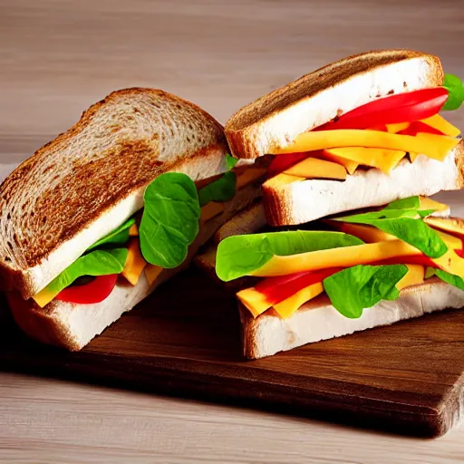 Image similar to sandwich of led lights with tofu, tomato and cheddar, studio photo, amazing light