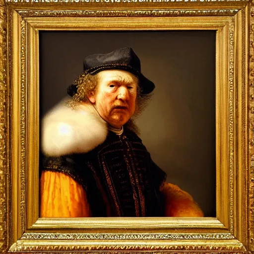 Prompt: rembrandt painting of donald trump