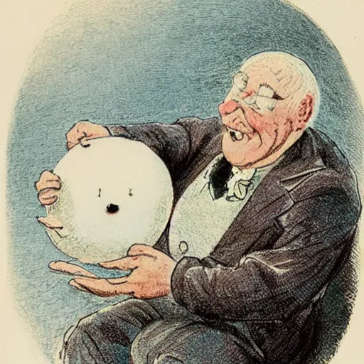 Prompt: candid portrait of white ball human face hybrid in the sky with face smiling eyes closed, mouth open, surrounded by clouds, illustrated by peggy fortnum and beatrix potter and sir john tenniel