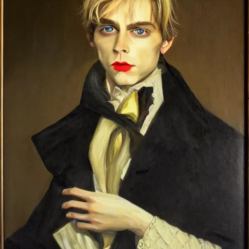 Prompt: the picture of dorian gray, handsome blond man with striking eyes, high detail oil painting