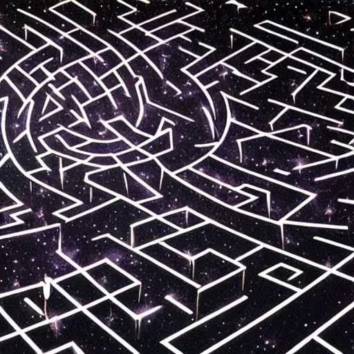 Image similar to Liminal space in outer space, as a maze