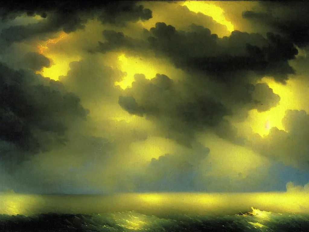 Prompt: lightning strikes a close up of a dark cloud with a cloudy sky by aivazovsky