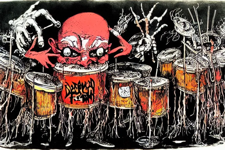 Image similar to drums from hell by ralph steadman