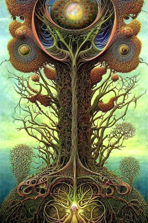 Image similar to tree of life by roger dean and andrew ferez, art forms of nature by ernst haeckel, divine chaos engine, symbolist, visionary, art nouveau, botanical fractal structures, organic, detailed, realistic, surreality