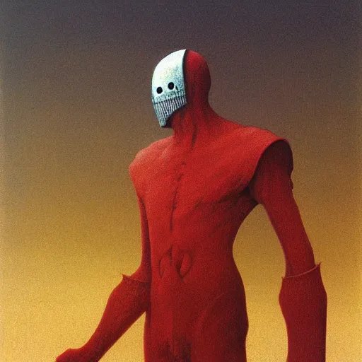 Image similar to knight by Zdzisław Beksiński, oil on canvas