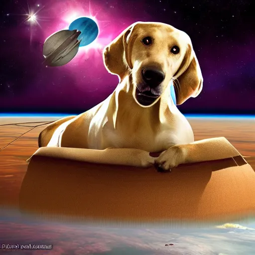 Image similar to dog floating in space