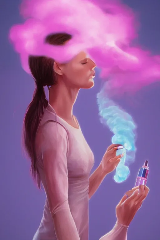 Image similar to Woman Breathing Through a Pink Vapor Inhaler, side view, fantasy, magic, ultra detailed, digital art, trending on artstation, illustration