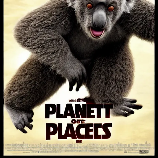 Prompt: planet of the koalas in the style of the movie poster of planet of the apes ( 2 0 1 1 ), movie poster, high quality, intricate detail