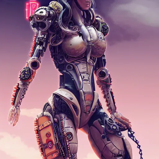 Image similar to Shakira as a samurai cyborg, mech, cyberpunk, intricate details, highly detailed, concept art. Art by Nivanh Chanthara