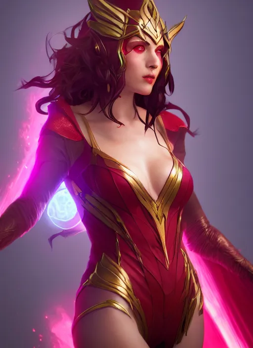 Prompt: scarlet witch in league of legends, au naturel, hyper detailed, digital art, trending in artstation, cinematic lighting, studio quality, smooth render, unreal engine 5 rendered, octane rendered, art style by klimt and nixeu and ian sprigger and wlop and krenz cushart.