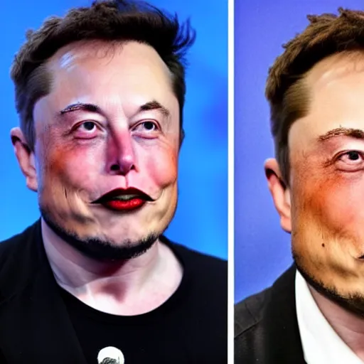 Image similar to Elon Musk with colorful clown makeup whiteface all over his face