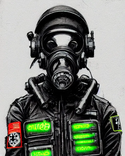 Prompt: detailed portrait neon female swat officer, cyberpunk futuristic, neon, gas mask, reflective puffy coat, decorated with traditional japanese by ismail inceoglu dragan bibin hans thoma greg rutkowski alexandros pyromallis nekro rene margitte, fire & smoke background, illustrated, perfect face, fine details, realistic shaded, fine - face, pretty face