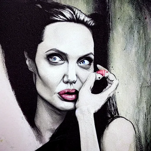 Image similar to angelina jolie as a ghostbuster highly detailed face