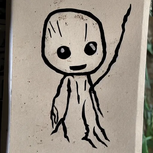 Prompt: baby groot on cave painting