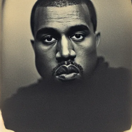 Image similar to a vintage photograph of Kanye West by Julia Margaret Cameron, portrait, 40mm lens, shallow depth of field, split lighting