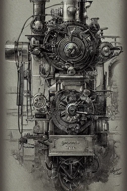 Prompt: steam engine, product illustration, by jean - baptiste monge