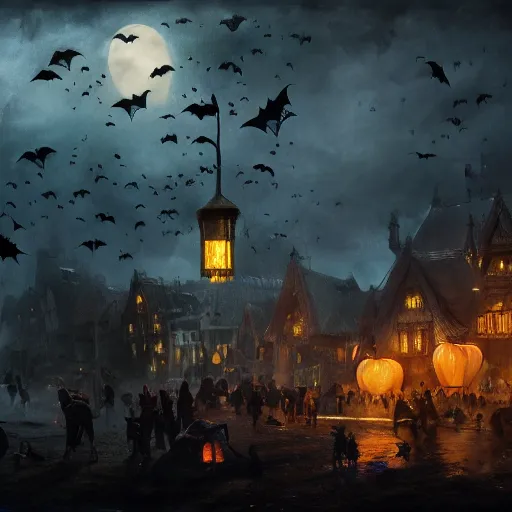 Prompt: halloween festival, volumetric lighting, 8 k octane beautifully detailed render, post - processing, extremely hyper - detailed, intricate, epic composition, cinematic lighting, masterpiece, trending on artstation, detailed detailed detailed, masterpiece, stunning art by anders zorn, wonderful masterpiece by greg rutkowski, beautiful cinematic light,