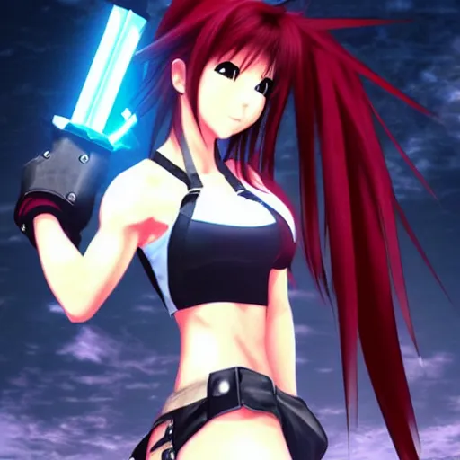 Image similar to beautiful tifa from ffvii wielding the buster sword, anime style