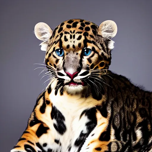 Image similar to a clouded - leopard wearing a flat - top - hat, national geographic, highly detailed