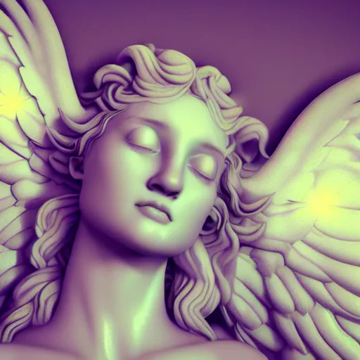 Image similar to artistic portrait of a female marble statue, crying, lament, wings, lens flare, atmosphere, glow, detailed, intricate, full of color, led lighting, trending on artstation, 4 k, hyperrealistic, 3 5 mm, focused, extreme details, unreal engine 5, masterpiece