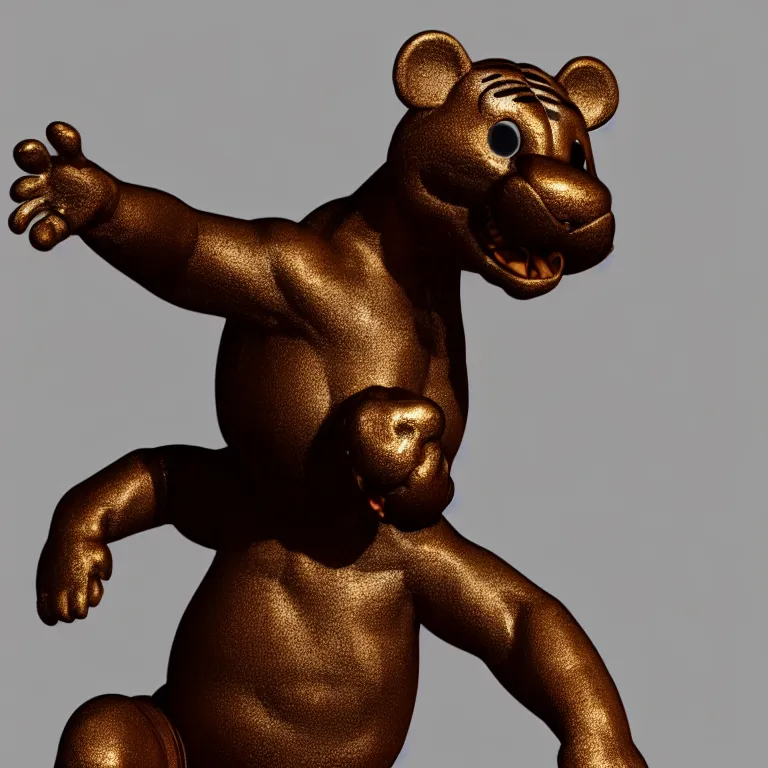 Image similar to bronze tigger statue, 3 d render, 3 d rendering, hdr, dynamic lighting, unreal engine, shiny, metallic