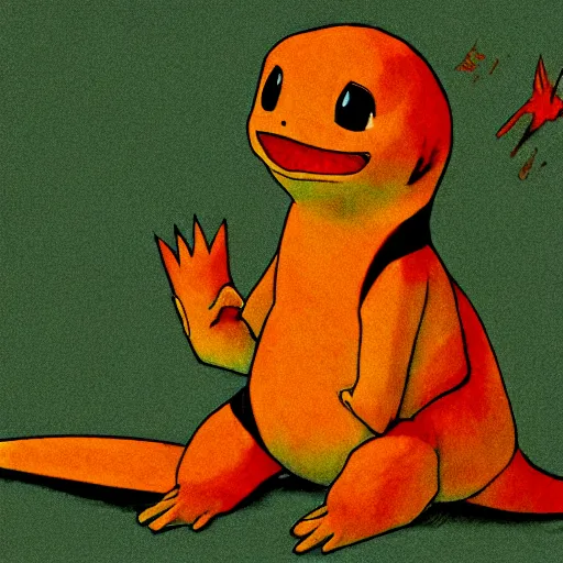 Image similar to charmander, art by junji ito