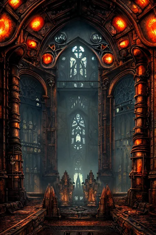 Prompt: steam necropolis, memento mori, gothic, neo - gothic, art nouveau, hyperdetailed copper patina medieval icon, stefan morrell, philippe druillet, ralph mcquarrie, concept art, steampunk, unreal engine, detailed intricate environment, octane render, moody atmospherics, volumetric lighting, ultrasharp, ominous, otherworldly