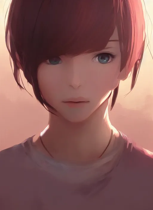 Prompt: portrait of a girl with a square hairstyle, short bangs, wonderful eyes, complex, applied to tone, ambient lighting, high detail, digital painting, artstation, concept art, 4 k, stunningly beautiful, clear focus, makoto shinkai and akihiko yoshida, hidari and vlop