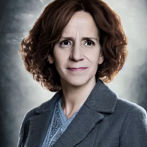 Image similar to photo of hermione granger in her 4 0 s, happy, realistic, perfect eyes, symmetrical, full body shot, wide angle, sharp focus, 8 k high definition, insanely detailed, intricate, elegant