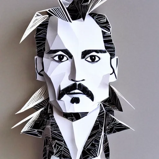 Image similar to a cut paper sculpture of johnny depp