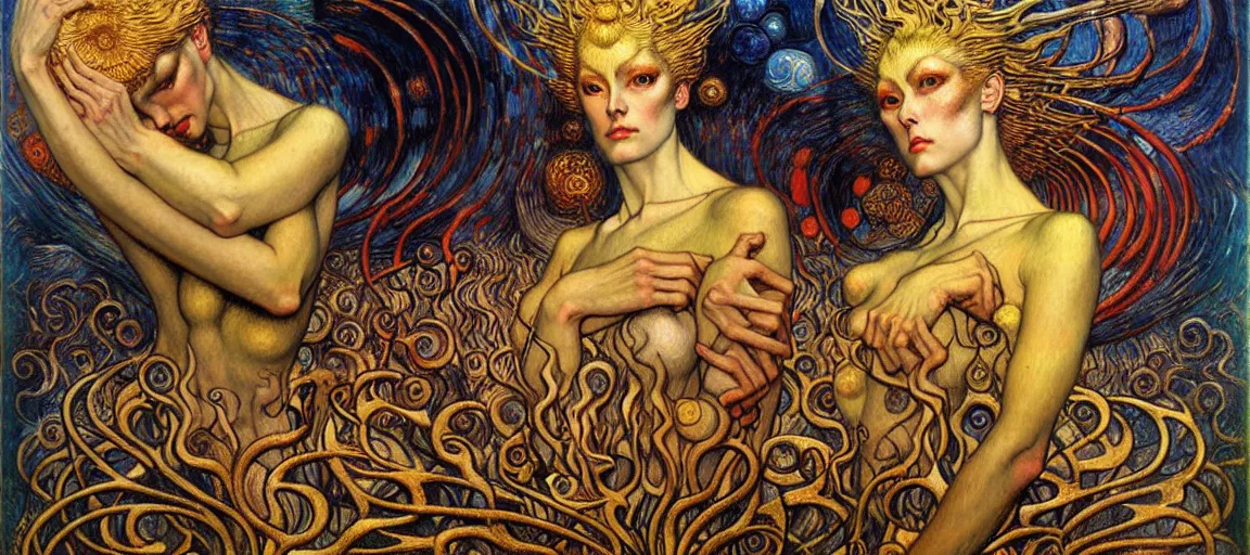 Image similar to Divine Chaos Engine by Karol Bak, Jean Delville, William Blake, Gustav Klimt, and Vincent Van Gogh, symbolist, visionary