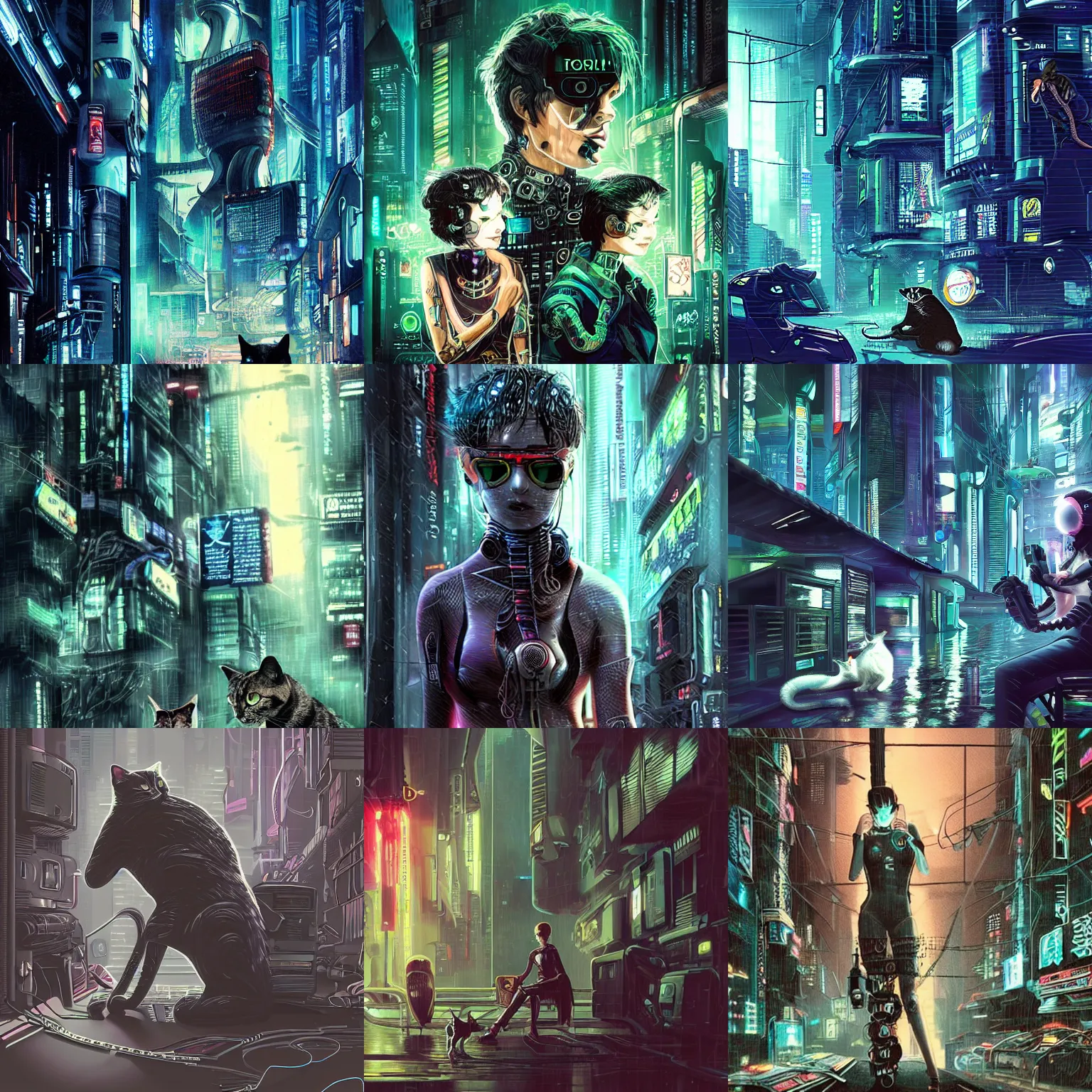Prompt: domestic cats cyberpunk with mechanical tentacles blade runner futuristic