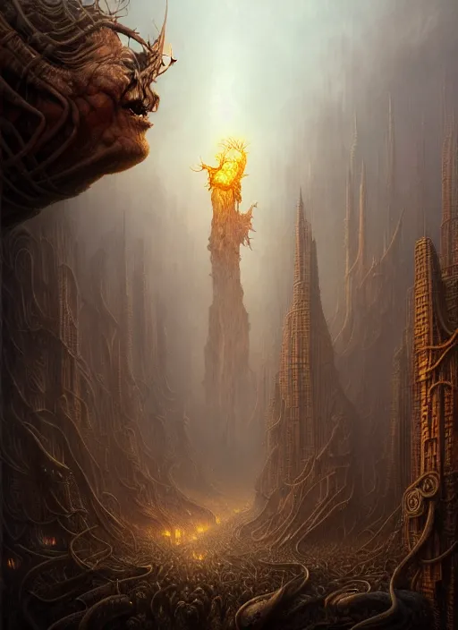 Image similar to hell creatures scenic dystopian environment, intricate, elegant, highly detailed, centered, digital painting, artstation, concept art, smooth, sharp focus, illustration, artgerm, tomasz alen kopera, peter mohrbacher, donato giancola, joseph christian leyendecker, wlop, boris vallejo