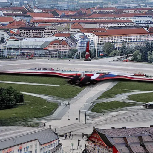 Prompt: hyperrealistic image of chinese spaceship landing in munich germany