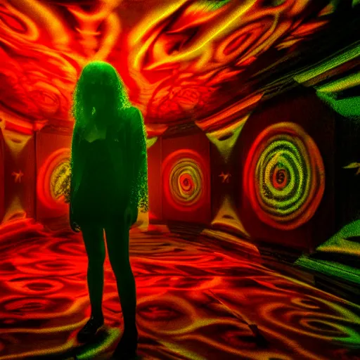 Image similar to big budget horror scene, chaos induce psychedelic colors, ultra definition, cinematic, professional lighting, liminal dark void craze, photograph by Lucifer