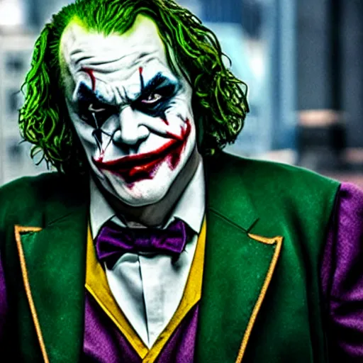 Image similar to jack black as the joker, movie still, 8 k